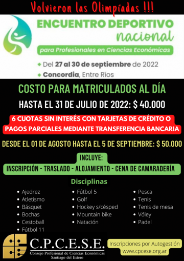 Encuentro Deportivo Nacional 2022 - Concordia: Inscripciones