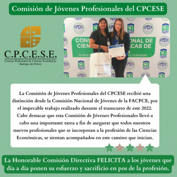 Comisión de Jóvenes Profesionales del CPCESE: Distinción